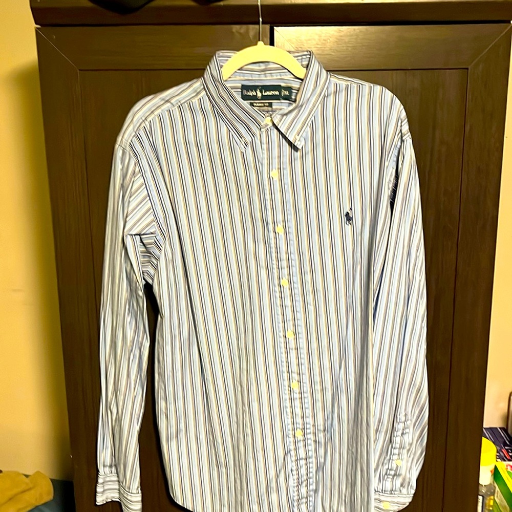 Polo Ralph Lauren button down, blue and white, XL